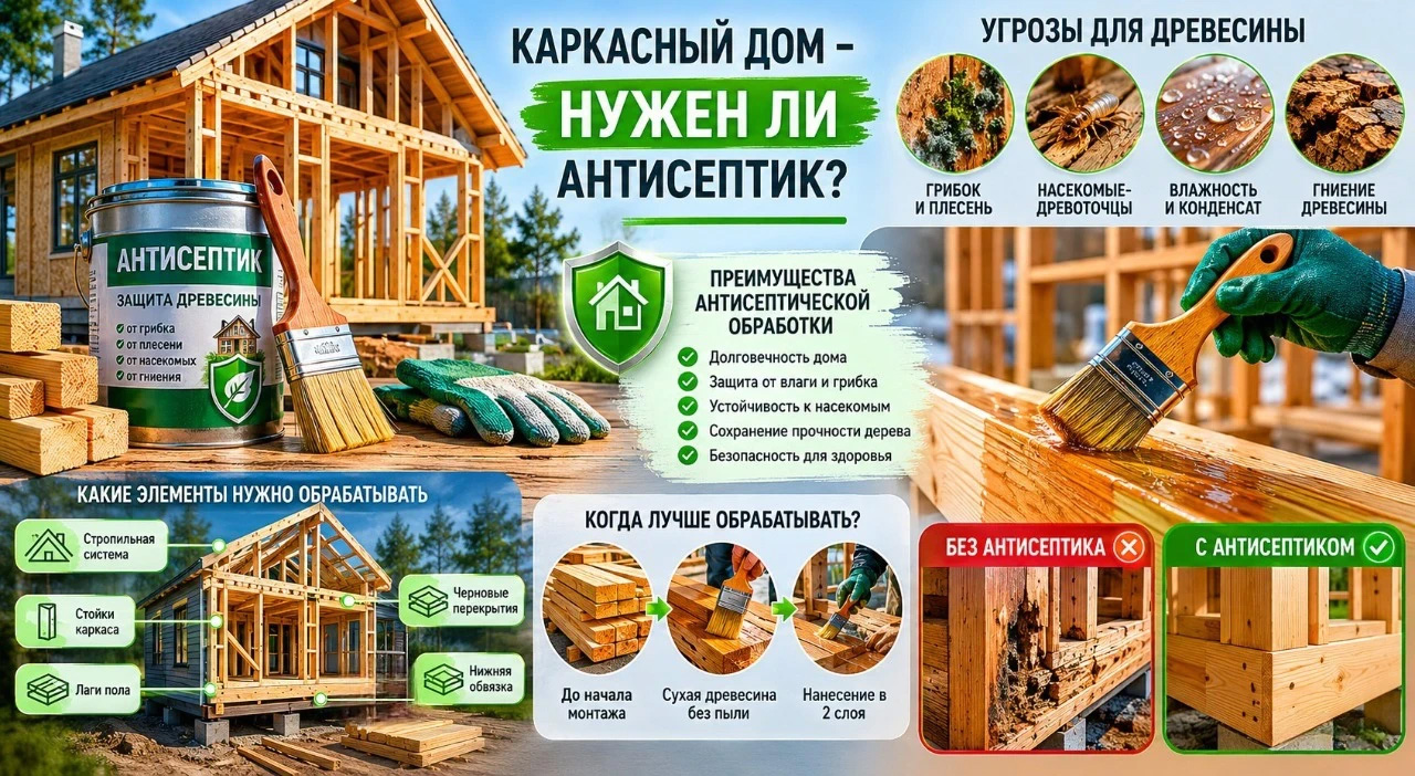 Зачем нужен антисептик для каркасного дома