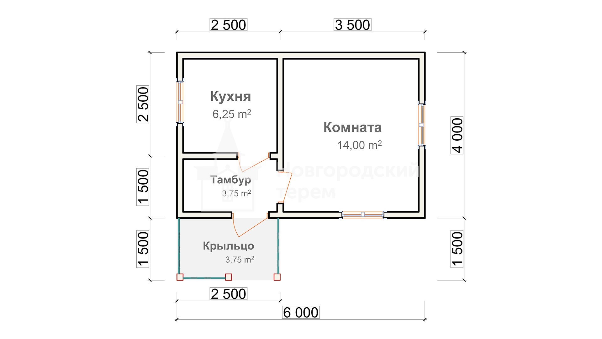 Планировка дачного каркасного дома 6х4, проект ДД-94