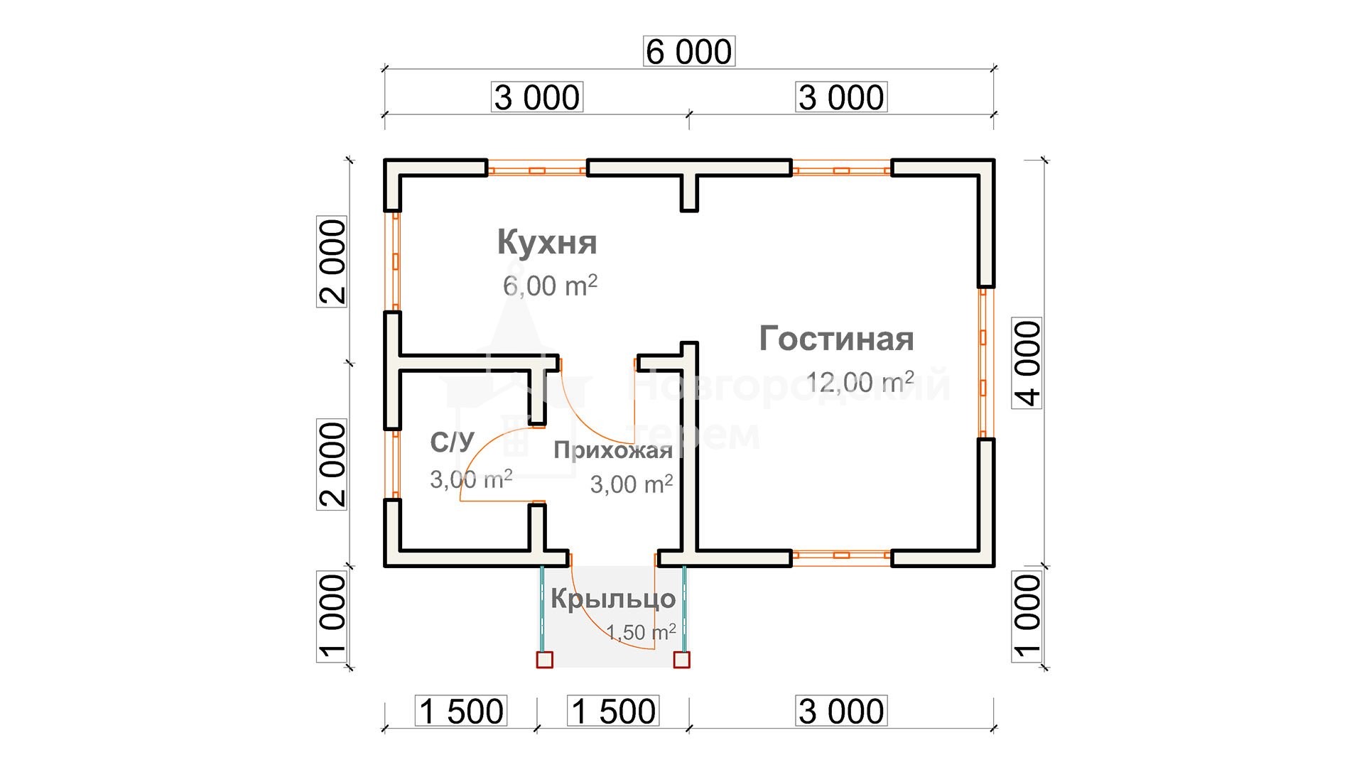Планировка дачного каркасного дома 6х4, проект ДД-96
