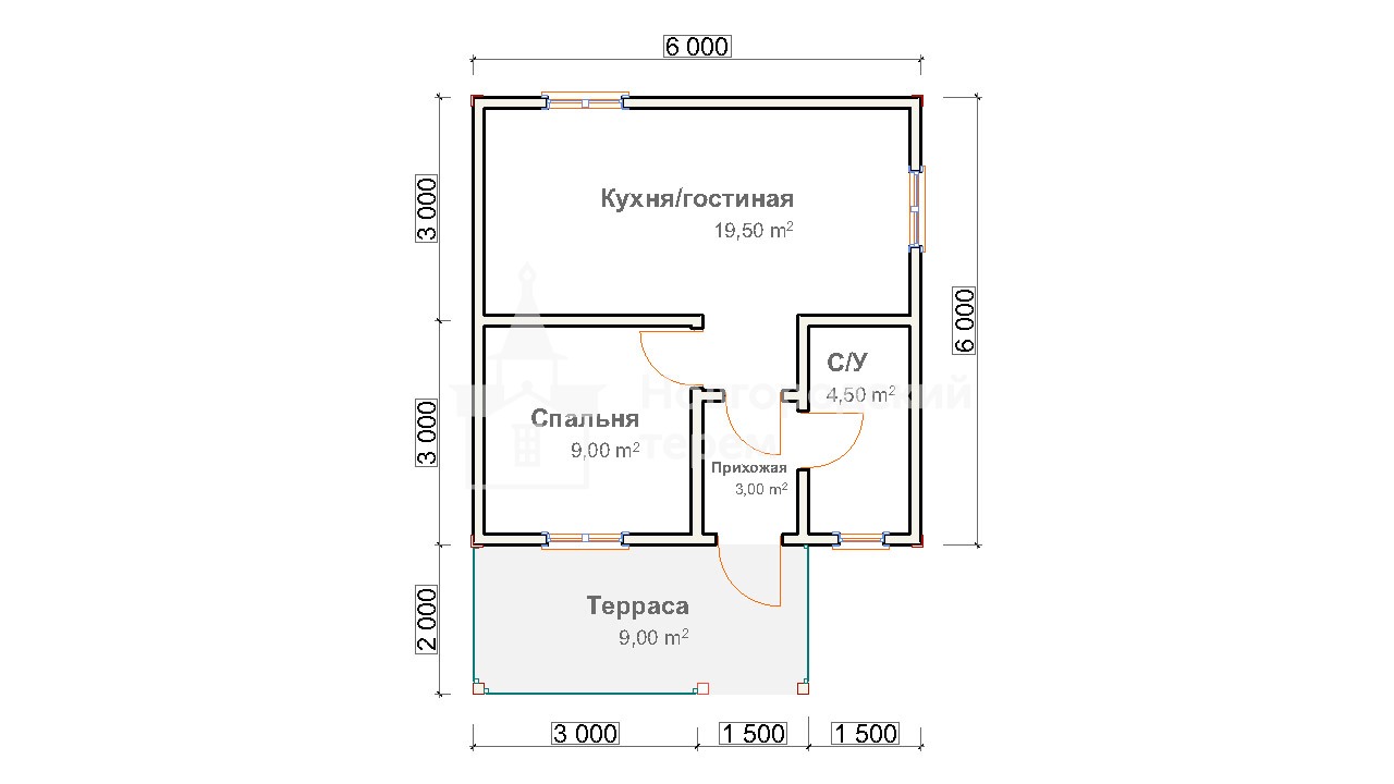 Дачный каркасный дом 6х8, проект ДД-80, планировка